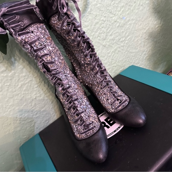 Poetic License Go Bananas Tweed Lace Up Booties sz 7 38 - Picture 6 of 12